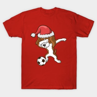 Soccer Dabbing Beagle Santa Claus Christmas T-Shirt